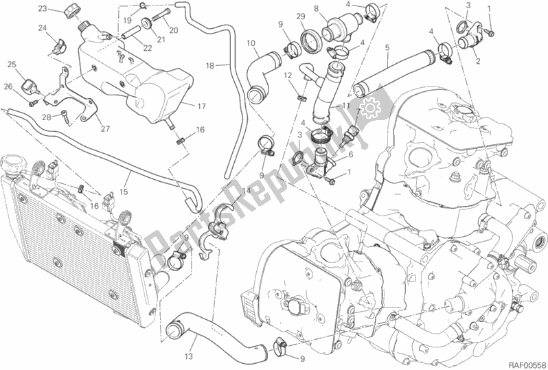 All parts for the Cooling Circuit of the Ducati Hypermotard 939 SP 2017